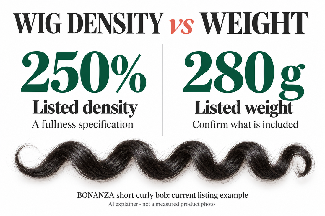AI explainer showing the bob listing's separate 250% density and 280 g weight; not a measured product photograph.