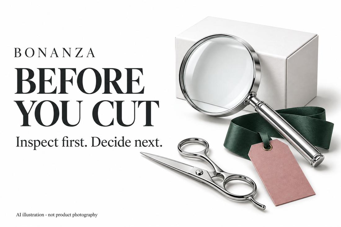 AI-created editorial illustration of inspection accessories. Before You Cut: Inspect first. Decide next. Not product photography.