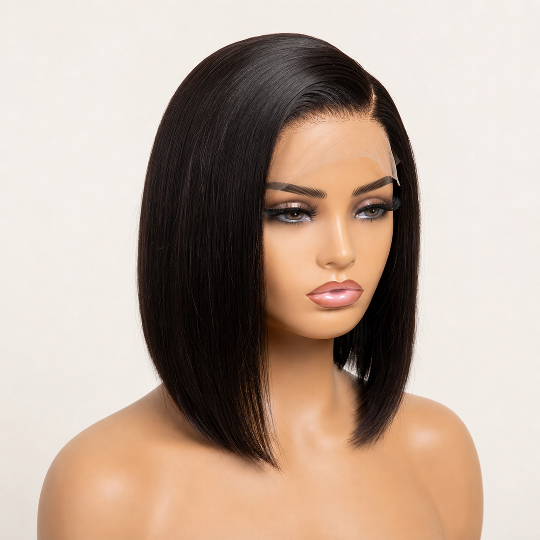 Natural black straight bob lace front human hair wig for beginner-friendly styling