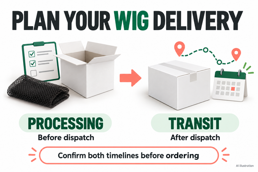 AI illustration: order processing before dispatch and carrier transit after dispatch; confirm both timelines before ordering.
