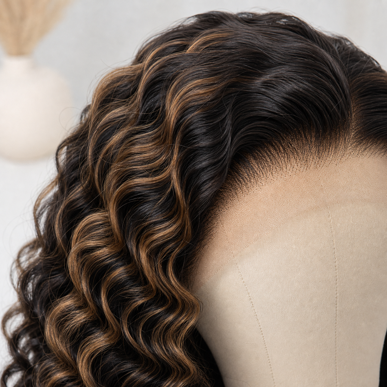 BONANZA 1B/27 Honey Highlight Water Wave 13x4 Lace Front Wig lace and highlighted wave detail