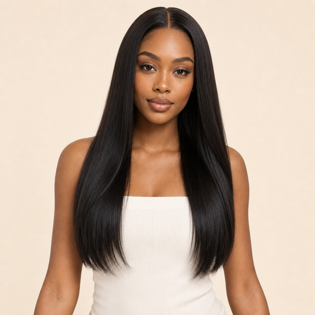 Front concept view of BONANZA natural black 7x5 straight glueless human hair wig