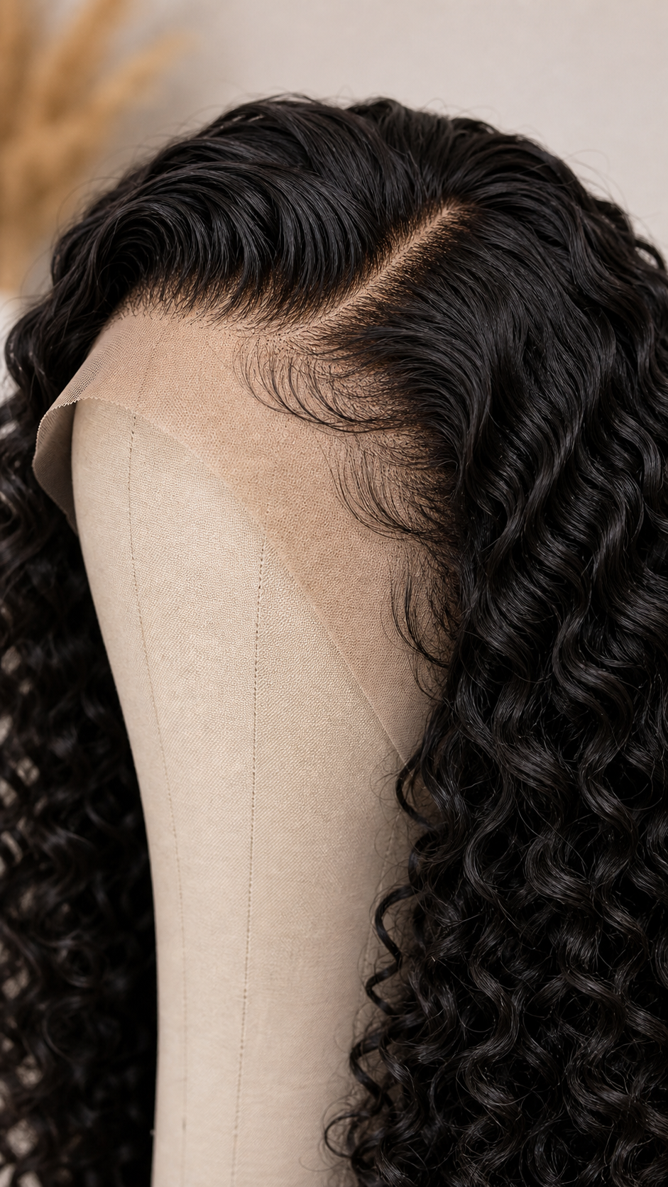 BONANZA Natural Black Curly 13x6 HD Lace Glueless Wig lace and curl detail