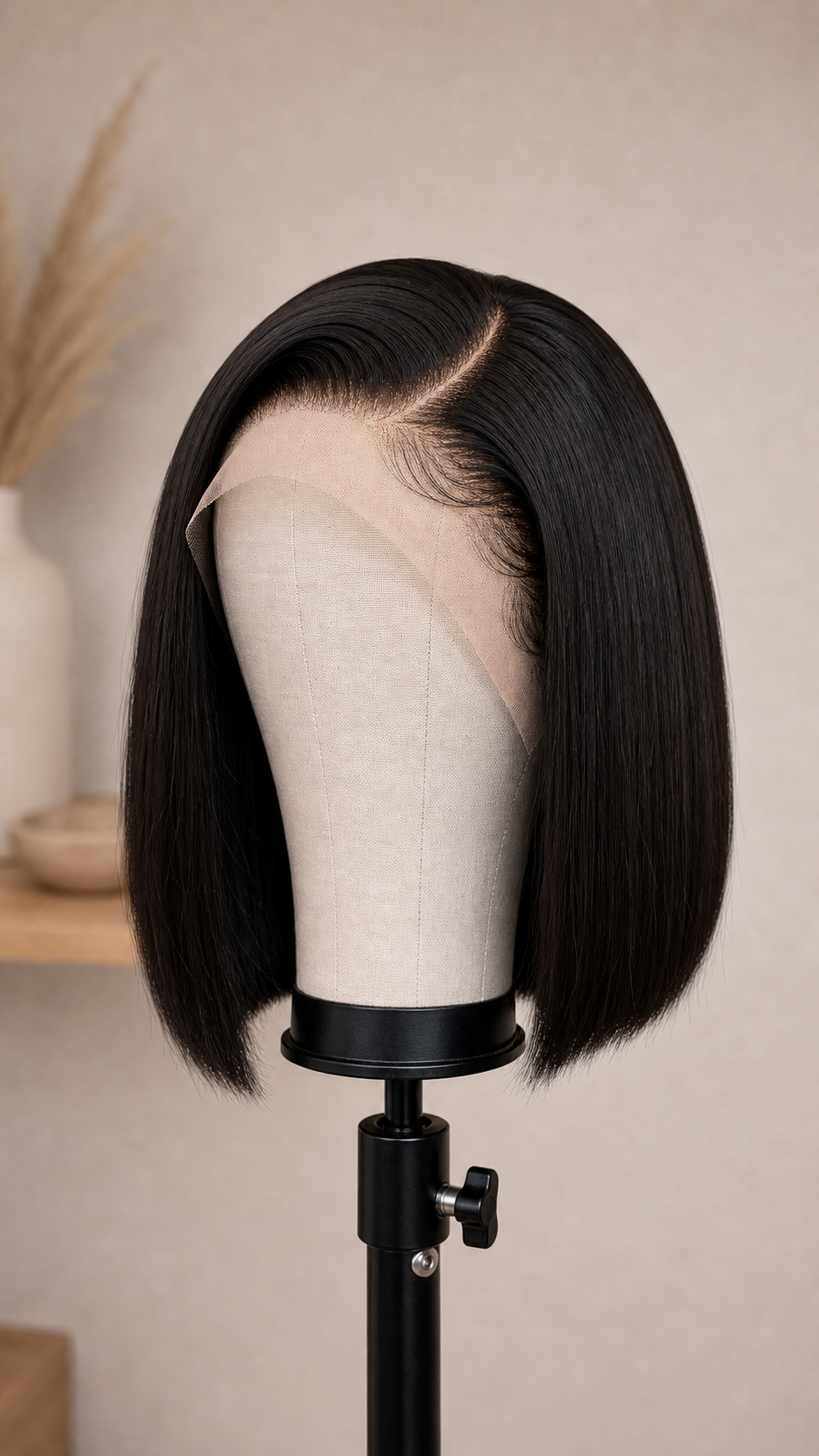 BONANZA Natural Black Straight Bob Lace Front Wig mannequin view