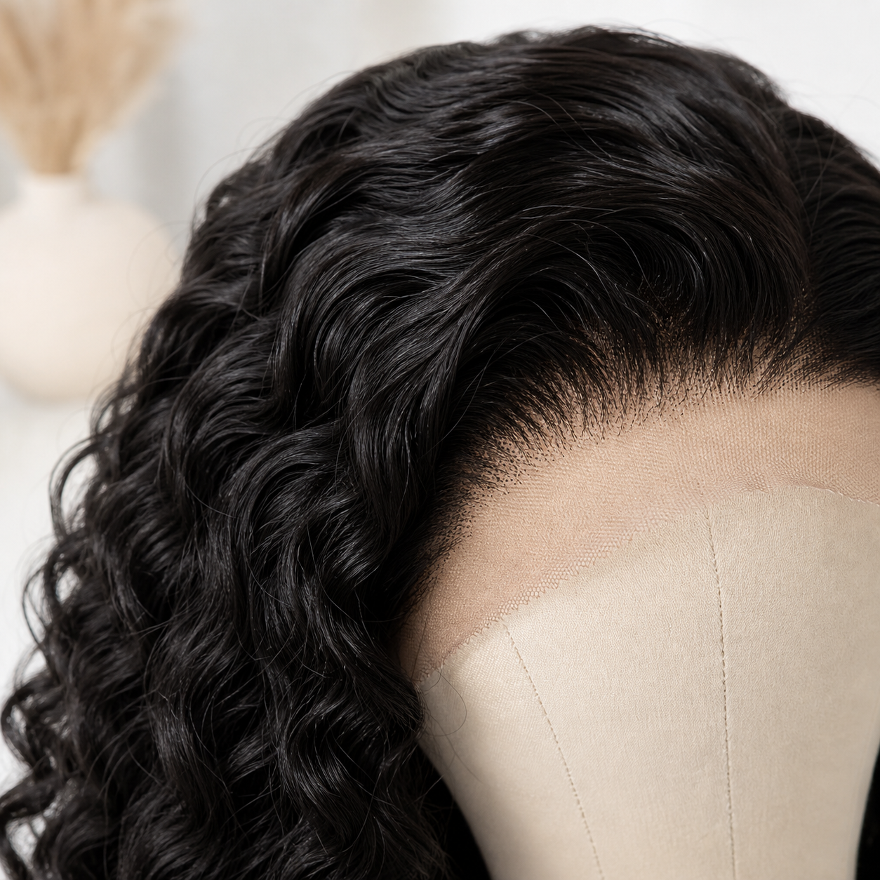 BONANZA Natural Black Water Wave 13x4 Lace Front Wig lace and texture detail
