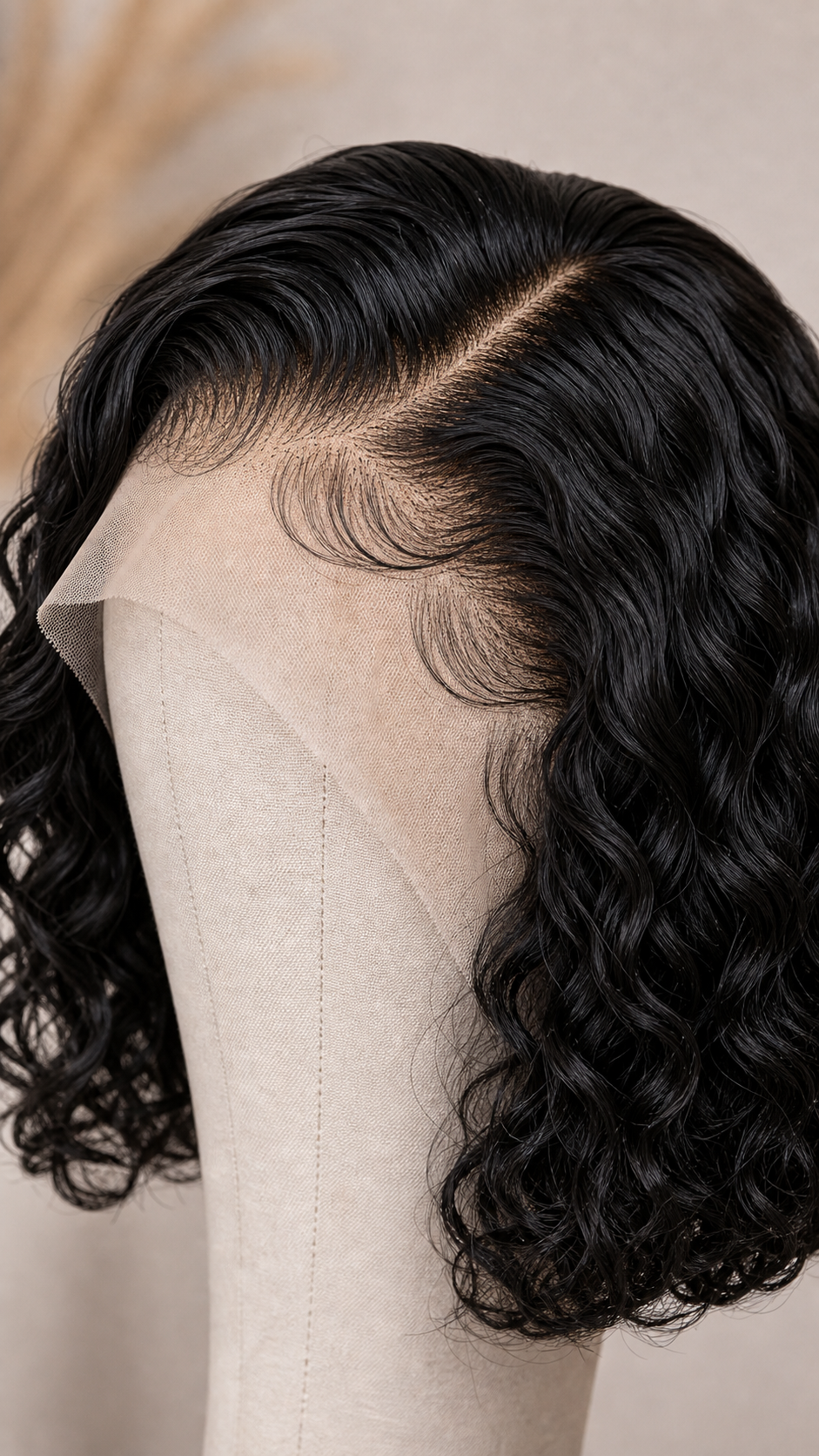 BONANZA Natural Black Water Wave Bob 13x4 Lace Wig lace and wave detail