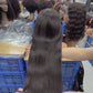 Real factory video of the BONANZA Natural Black Straight 13x4 Lace Front Human Hair Wig showing length, cap construction and lace hairline